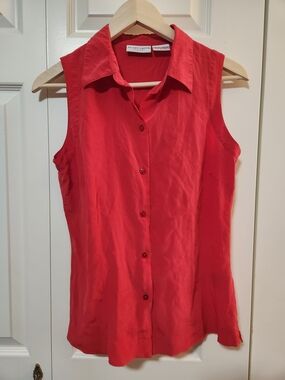 Jaclyn Smith Red Sleeveless Button-Down Shirt 100% Silk Business Casual 90s Mom